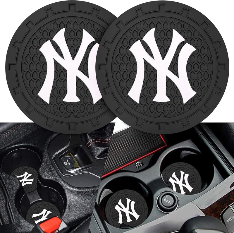 Kaleduo 2PCS Car Cup Holder Coaster,Auto Cup Holder Insert Coaster for New York Yankees Baseball Fans, Non-Slip Car Drink Holder Mat, Interior Accessories, NY Yankees - Image 1